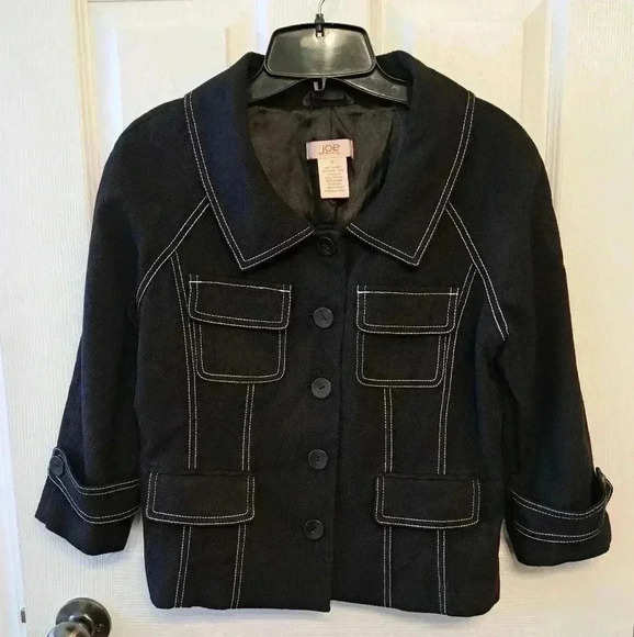 ❤️ Joe Fresh Black Blazer Jacket with White  Stitching Size 6 - Picture 6 of 9